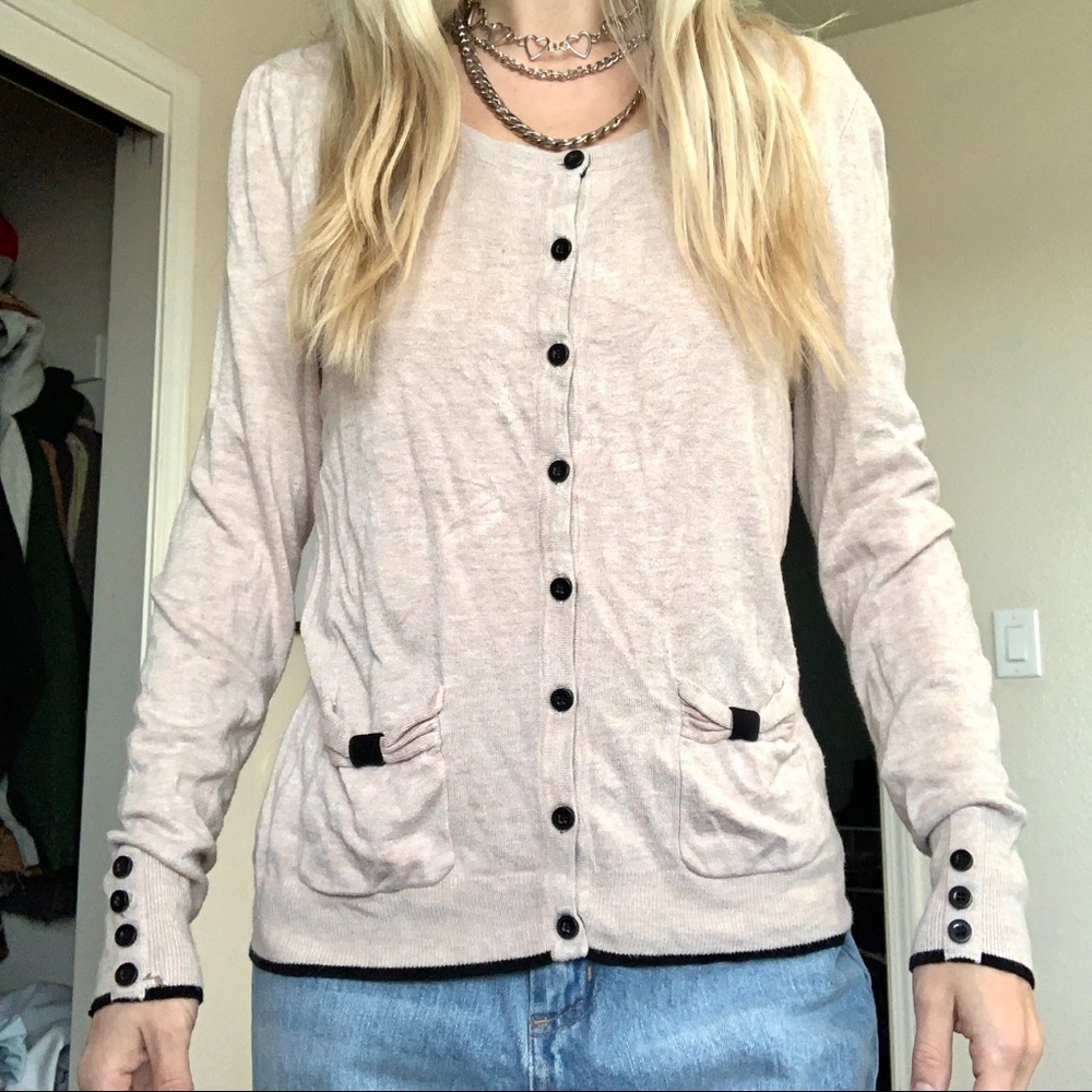 Andre Badi Beige Button Up Cardigan Sweater